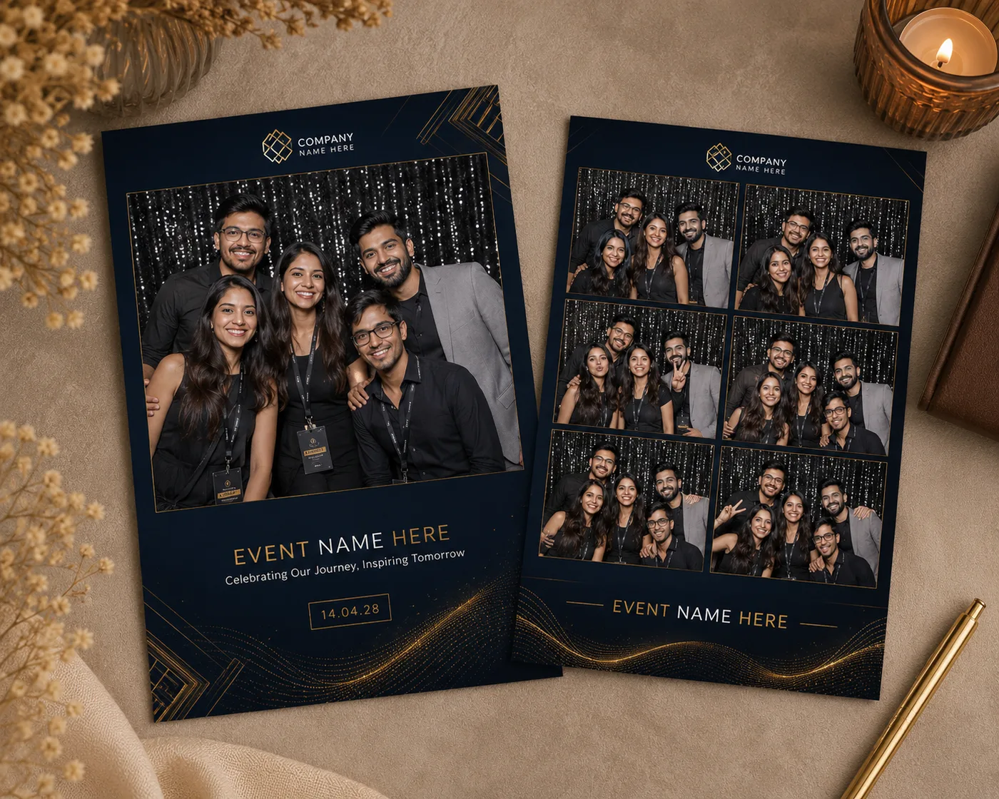 Corporate event photo booth template with company logo and event name