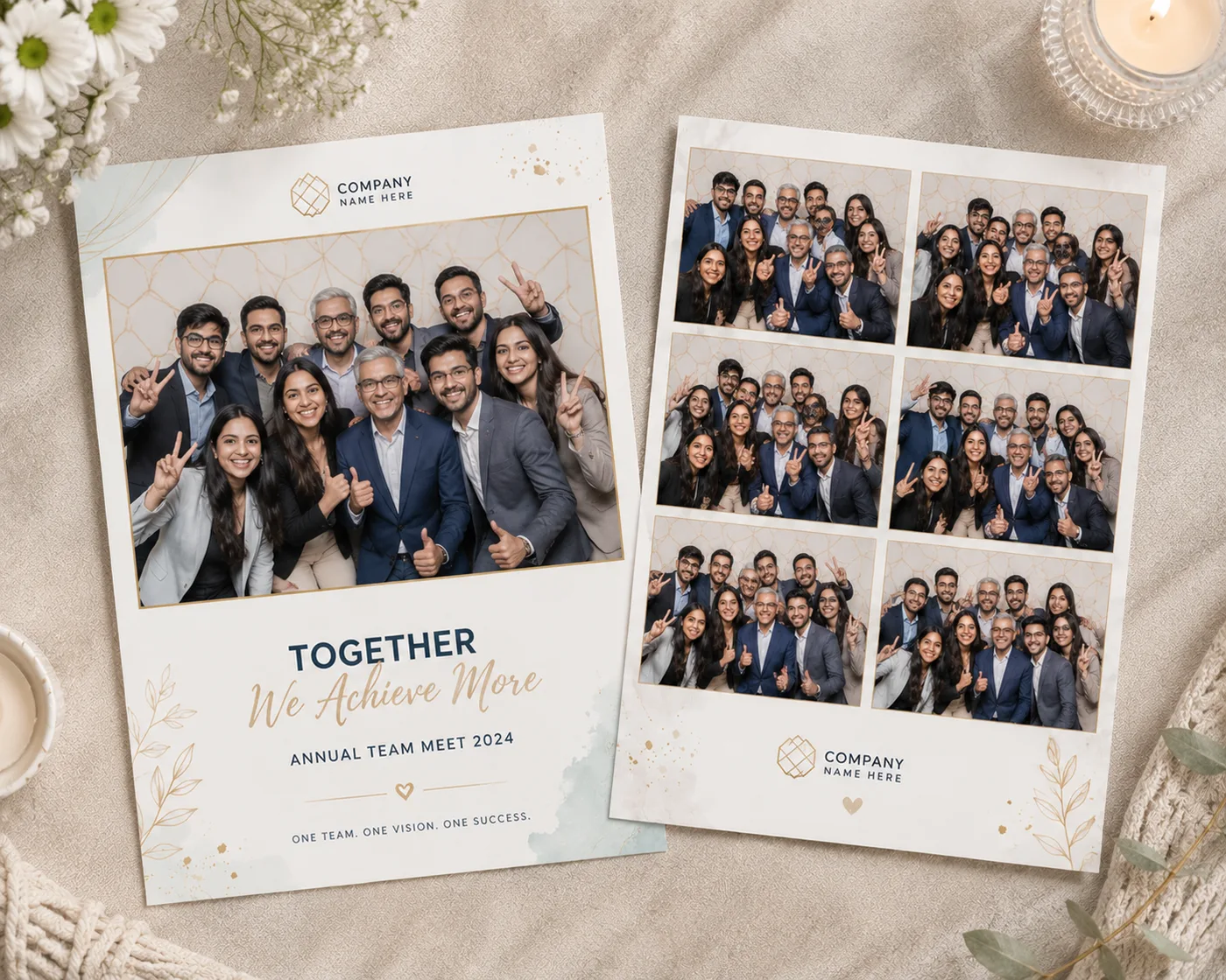 Corporate photo strip template in navy and gold for brand activations
